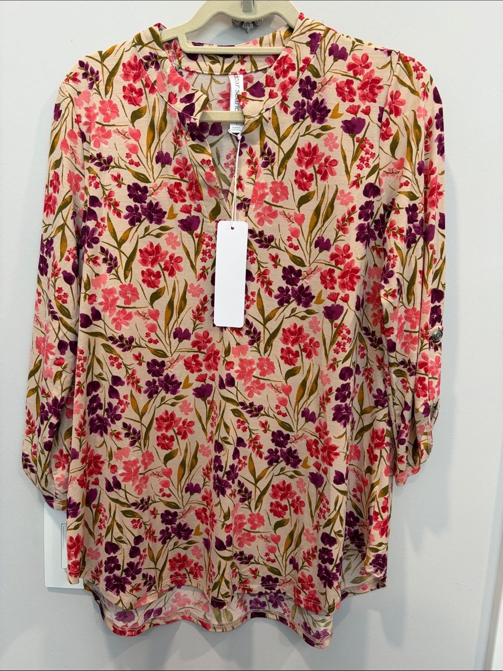 Floral Split-Neck Tunic in Pink & Purple